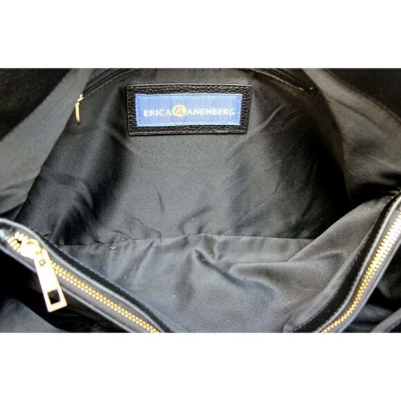 LRG ERICA ANENBERG BLACK GENUINE LEATHER TURN LOCK SATCHEL SHOULDER BAG HANDBAG - Picture 11 of 12